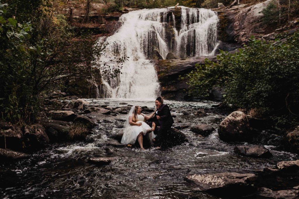 LGBTQ+ adventure elopement at Bald River Falls in Tennessee